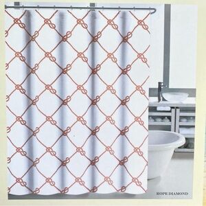 Shower Curtain Coral Rope Cottage Sailing Summer Beach Coastal Nautical Ocean‎